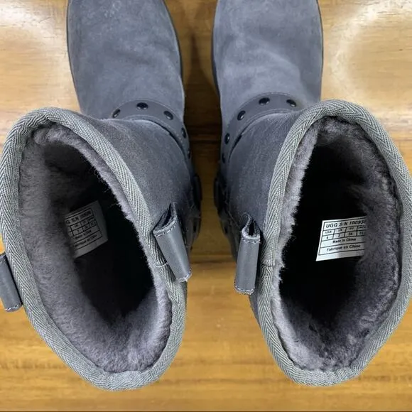 UGG Youth Grey Suede Shearling Lined Harness Boot Size 4