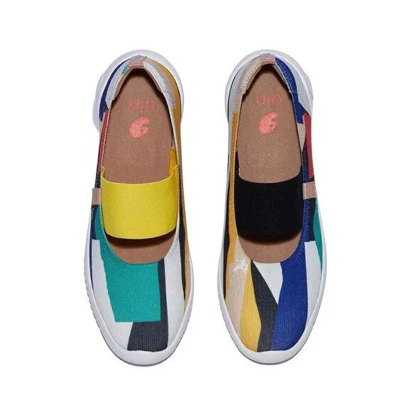 UIN Women's Ballet Plats Pointed Toe Comfort Shoes (Color Blocks Puzzle Menorca)