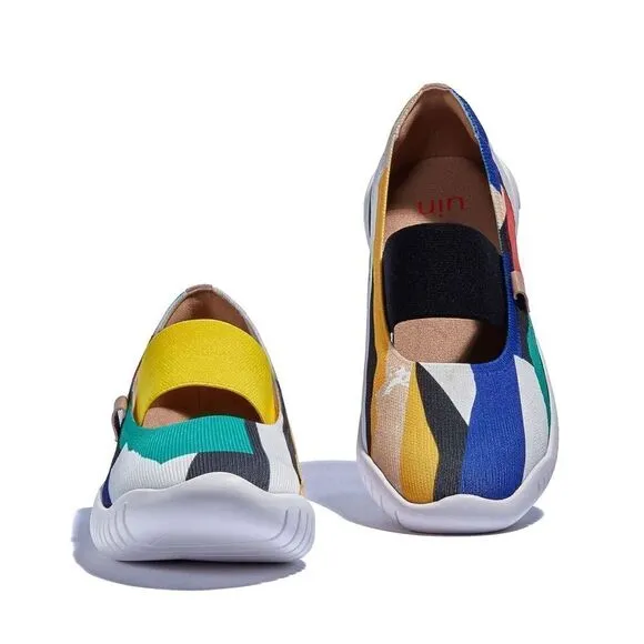 UIN Women's Ballet Plats Pointed Toe Comfort Shoes (Color Blocks Puzzle Menorca)