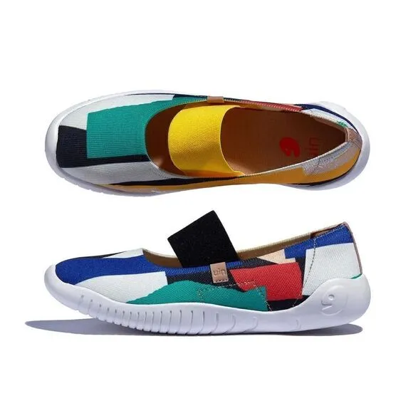 UIN Women's Ballet Plats Pointed Toe Comfort Shoes (Color Blocks Puzzle Menorca)