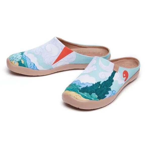 UIN Men's Mules Comfort Shoes Casual (Van Gogh Wheatfield with cypresses)