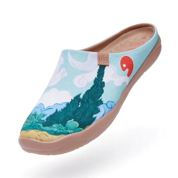 UIN Men's Mules Comfort Shoes Casual (Van Gogh Wheatfield with cypresses)