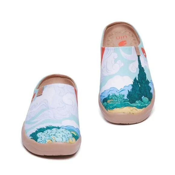 UIN Men's Mules Comfort Shoes Casual (Van Gogh Wheatfield with cypresses)