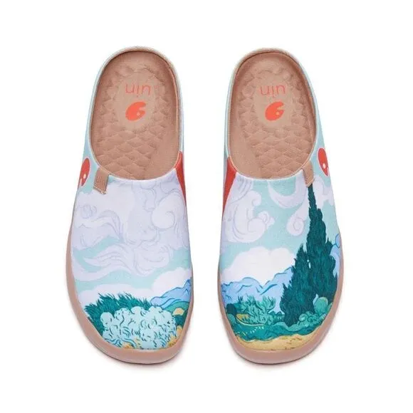 UIN Men's Mules Comfort Shoes Casual (Van Gogh Wheatfield with cypresses)