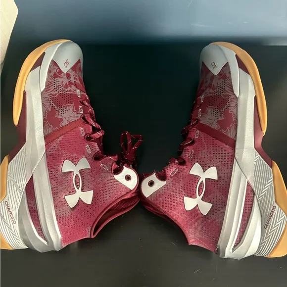 Under Armour Curry 2 Retro UA Basketball Shoes (Domaine Red Silver Gum) Men 11.5