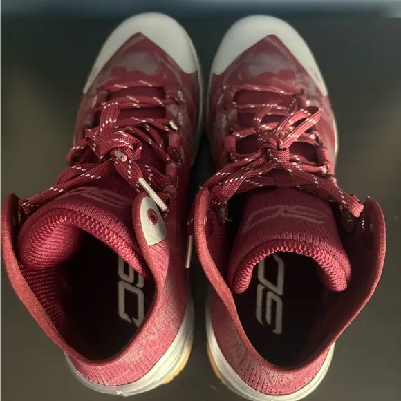 Under Armour Curry 2 Retro UA Basketball Shoes (Domaine Red Silver Gum) Men 11.5