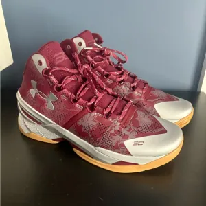 Under Armour Curry 2 Retro UA Basketball Shoes (Domaine Red Silver Gum) Men 11.5