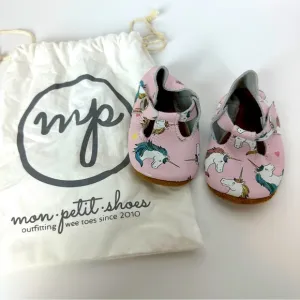 UNICORN 🦄 Mon Petit Shoes T-Straps Soft Soled Leather Baby Toddler Size 4‎ Pink