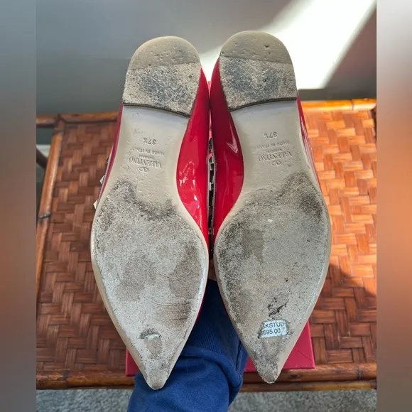 Valentino Shoes | Red Rockstud Flats | 37.5 size | Red Patent Leather
