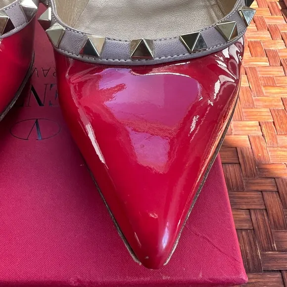 Valentino Shoes | Red Rockstud Flats | 37.5 size | Red Patent Leather