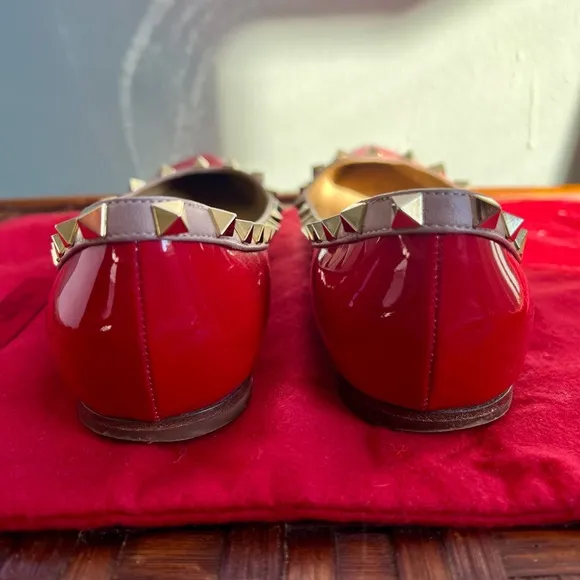 Valentino Shoes | Red Rockstud Flats | 37.5 size | Red Patent Leather