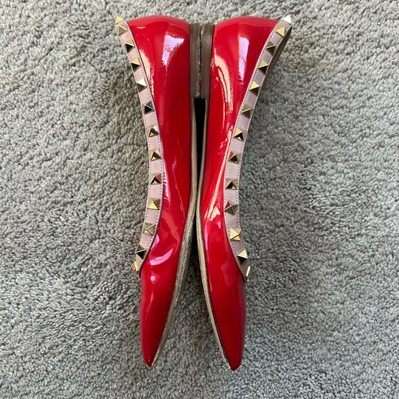 Valentino Shoes | Red Rockstud Flats | 37.5 size | Red Patent Leather