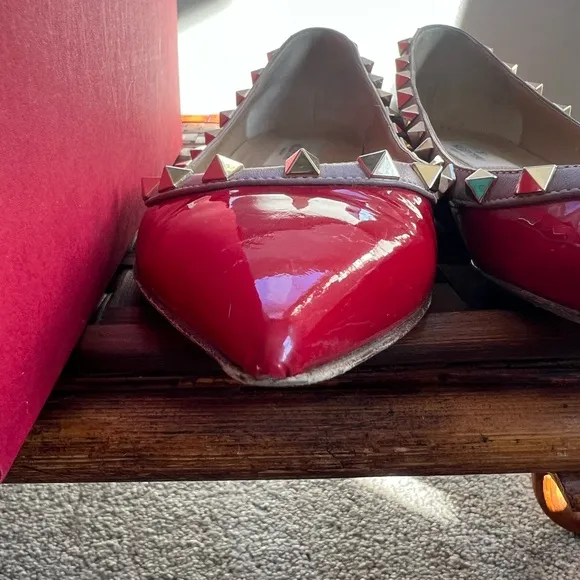 Valentino Shoes | Red Rockstud Flats | 37.5 size | Red Patent Leather