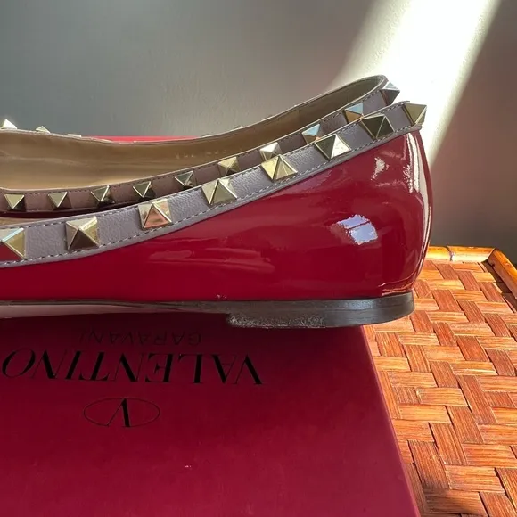Valentino Shoes | Red Rockstud Flats | 37.5 size | Red Patent Leather