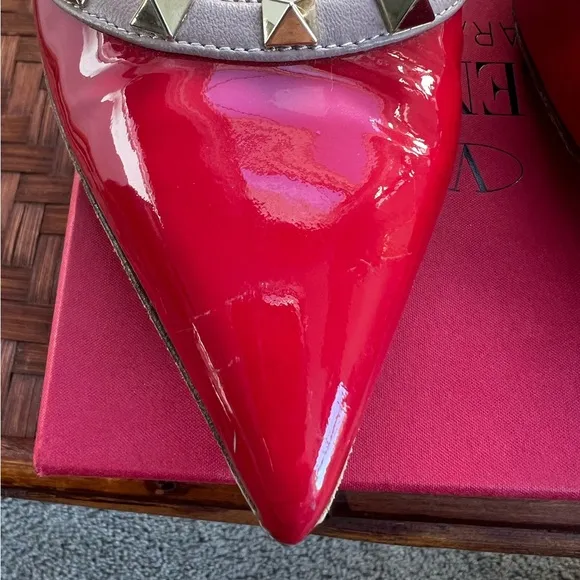 Valentino Shoes | Red Rockstud Flats | 37.5 size | Red Patent Leather