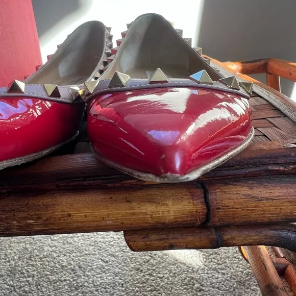 Valentino Shoes | Red Rockstud Flats | 37.5 size | Red Patent Leather