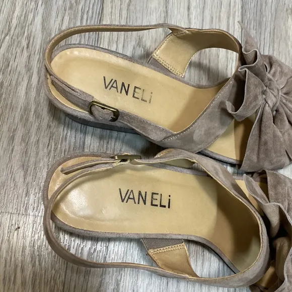 Vaneli Truffle Suede Soft Slingback with Vertical Bow