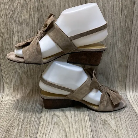 Vaneli Truffle Suede Soft Slingback with Vertical Bow