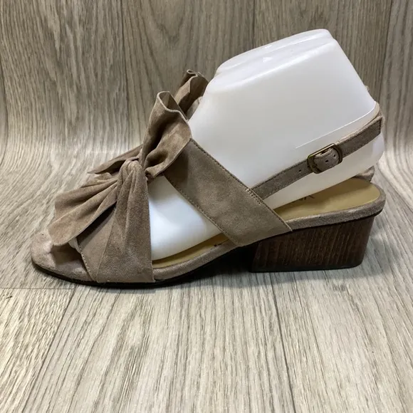 Vaneli Truffle Suede Soft Slingback with Vertical Bow
