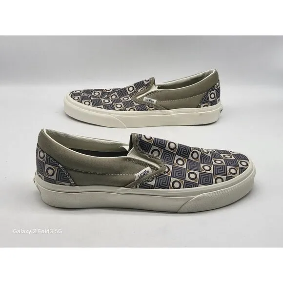 Vans Classic Slip On Shoes Geo Trek Olive Blue Skate Shoes Men Size 6