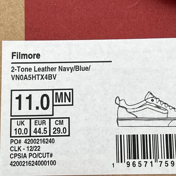 Vans Filmore Men's Casual Leather Sneaker Size 11 Navy -Royal Blue Lace up Shoes