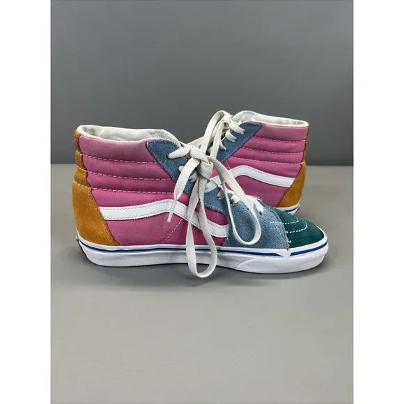 VANS M 5.5 &amp; W 7 SK8 Hi Suede Off The Wall Colorblock Multi Bright Yacht Club