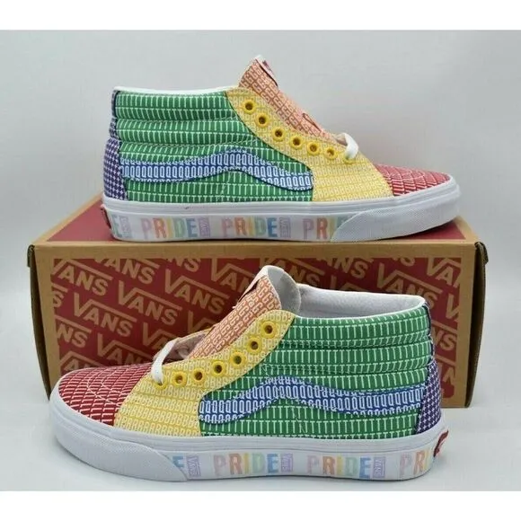 Vans Mens Size 10 Sk8-Mid Multicolor True White Pride Casual Sneaker Shoes