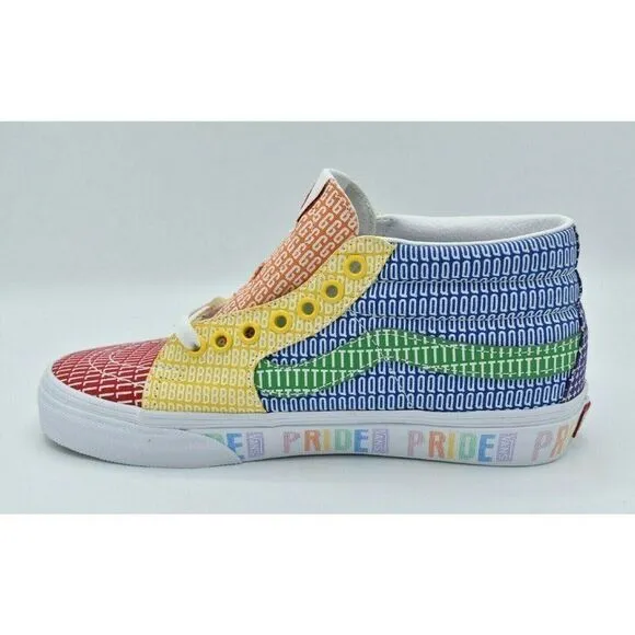 Vans Mens Size 10 Sk8-Mid Multicolor True White Pride Casual Sneaker Shoes