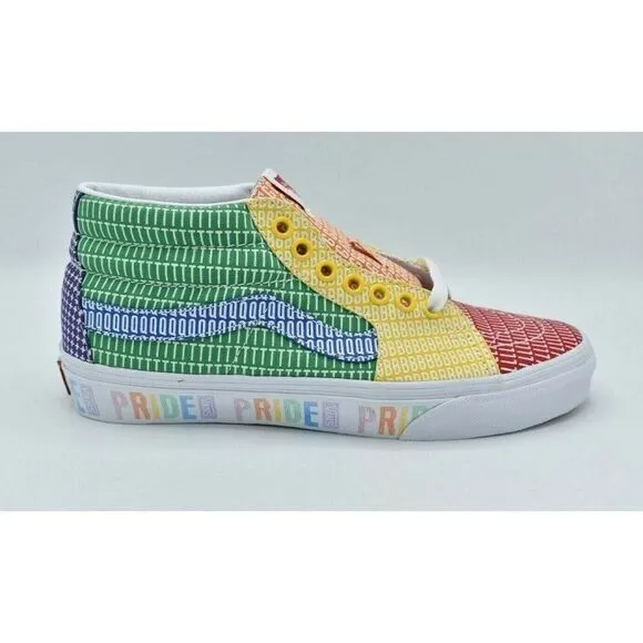 Vans Mens Size 10 Sk8-Mid Multicolor True White Pride Casual Sneaker Shoes