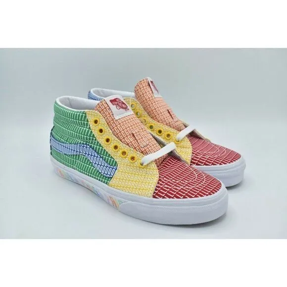 Vans Mens Size 10 Sk8-Mid Multicolor True White Pride Casual Sneaker Shoes