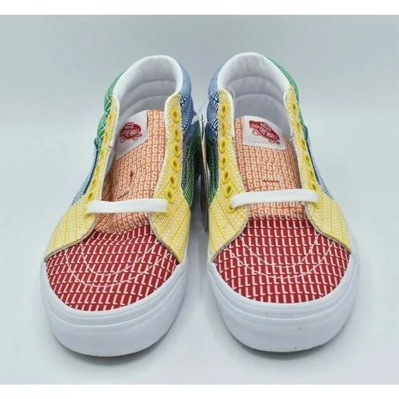 Vans Mens Size 10 Sk8-Mid Multicolor True White Pride Casual Sneaker Shoes