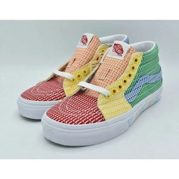 Vans Mens Size 10 Sk8-Mid Multicolor True White Pride Casual Sneaker Shoes