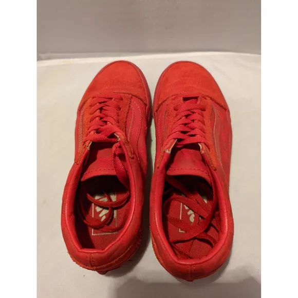 Vans Off The Wall Old Skool RACING RED Suede Checkerboard Skate Shoes M4  W 5.5