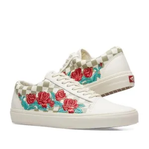VANS OLD SKOOL DX ROSE EMBOIDERY SNEAKERS WHITE Leather MEN 12 WOMEN 13.5