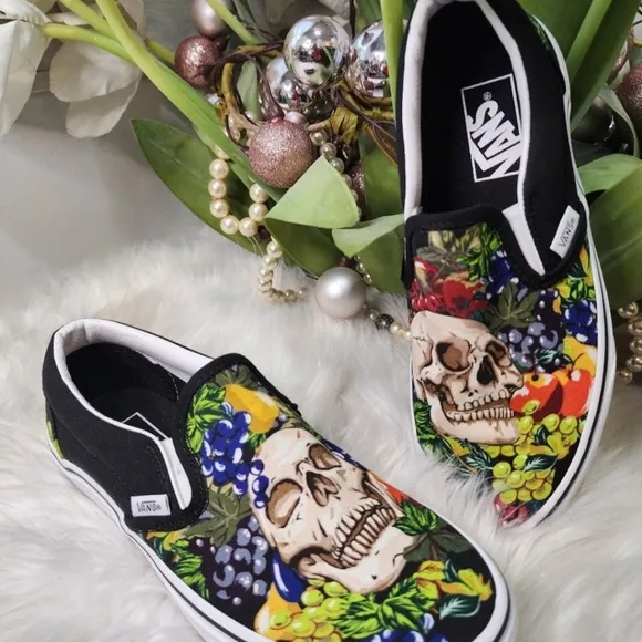 Vans Old Skool Skulls and fruits design Shoes Women new