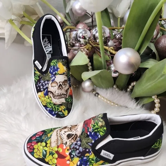 Vans Old Skool Skulls and fruits design Shoes Women new