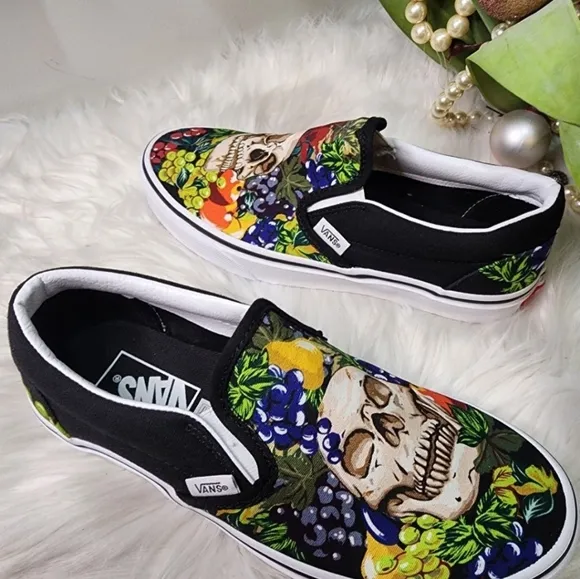 Vans Old Skool Skulls and fruits design Shoes Women new