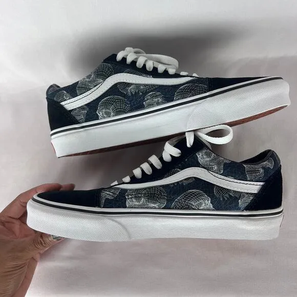 Vans Old Skool Skulls Wireframe Shoes Suede Trainers Skateboard Blk Men Size 6.5