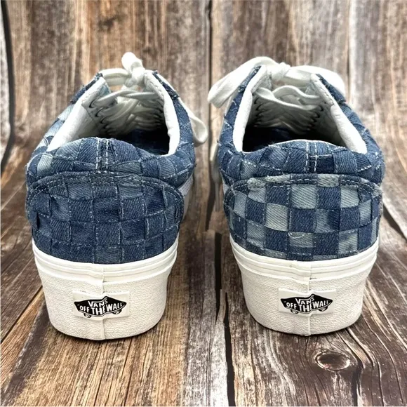 VANS Old Skool Stackform Platform Womens Size 10 Mens 8.5 Blue Denim Checked