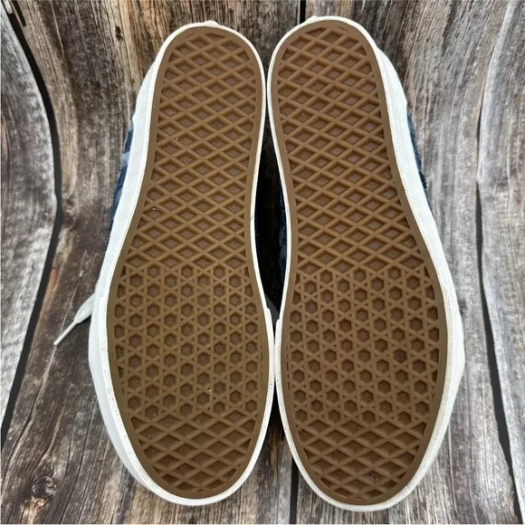 VANS Old Skool Stackform Platform Womens Size 10 Mens 8.5 Blue Denim Checked