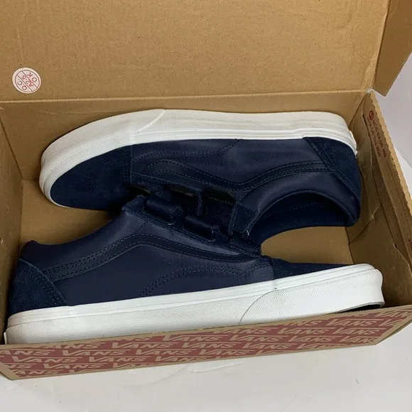 Vans Old Skool Suede Nylon Hook &amp; Loop Strap Shoes Navy Blue Womens Size 10