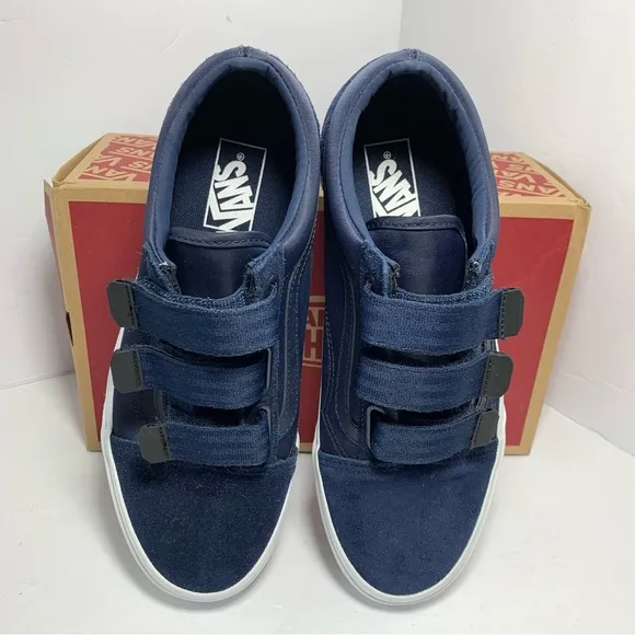 Vans Old Skool Suede Nylon Hook &amp; Loop Strap Shoes Navy Blue Womens Size 10