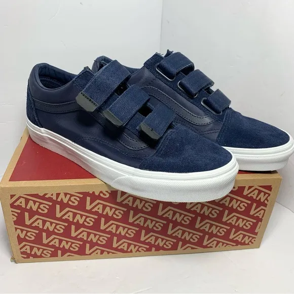 Vans Old Skool Suede Nylon Hook &amp; Loop Strap Shoes Navy Blue Womens Size 10