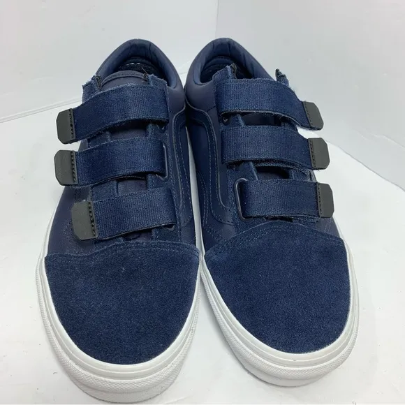 Vans Old Skool Suede Nylon Hook &amp; Loop Strap Shoes Navy Blue Womens Size 10