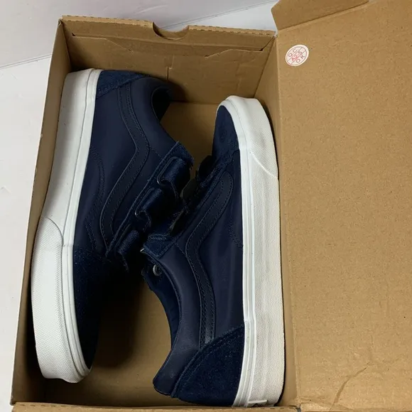 Vans Old Skool Suede Nylon Hook &amp; Loop Strap Shoes Navy Blue Womens Size 10