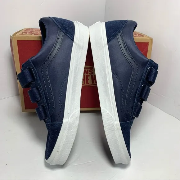 Vans Old Skool Suede Nylon Hook &amp; Loop Strap Shoes Navy Blue Womens Size 10