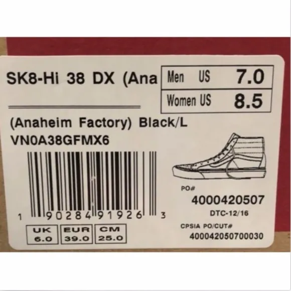 Vans Sk8-Hi 38 DX Anaheim Factory Black Shoes