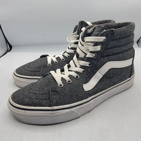VANS Sk8 Hi Mens 8.5 Tweed Black True White Sneaker Shoes High Tops Athletic