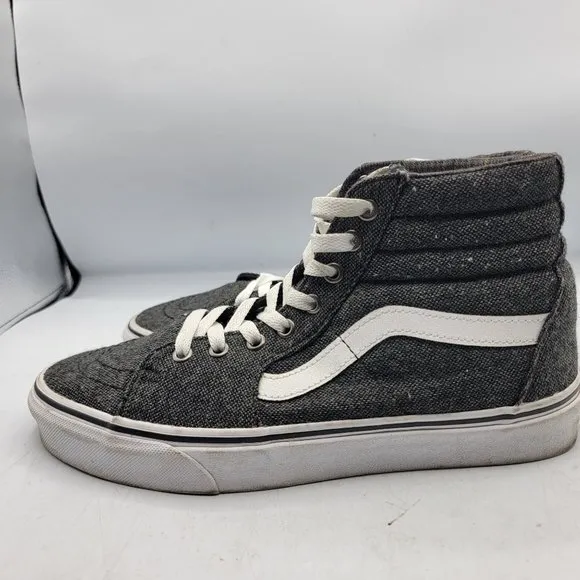 VANS Sk8 Hi Mens 8.5 Tweed Black True White Sneaker Shoes High Tops Athletic