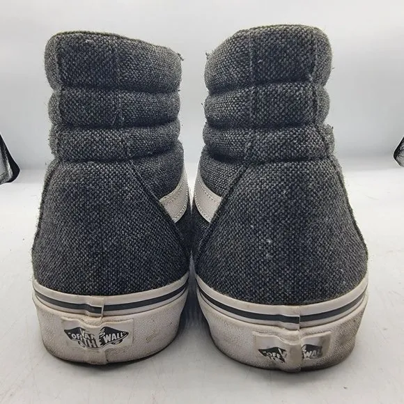 VANS Sk8 Hi Mens 8.5 Tweed Black True White Sneaker Shoes High Tops Athletic
